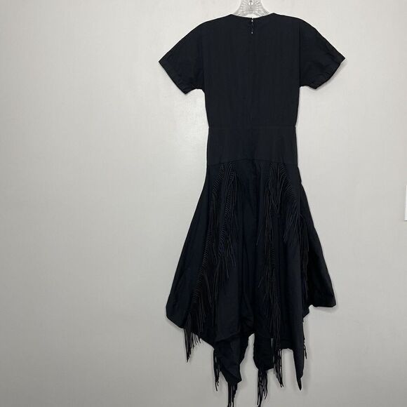 BIBHU MOHAPATRA Collective Dress Womens 0 Black Cutout Fringe Asymmetric Midi - Picture 6 of 10
